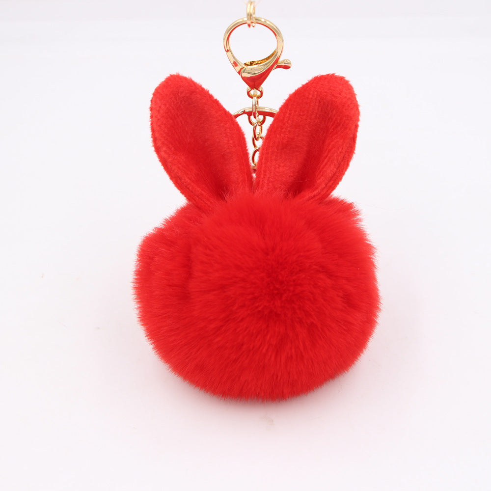 Wholesale Cartoon Rabbit Ear Plush Keychain With Fur Ball Light Blue Pendant Bag Charm And Car Key Accessory