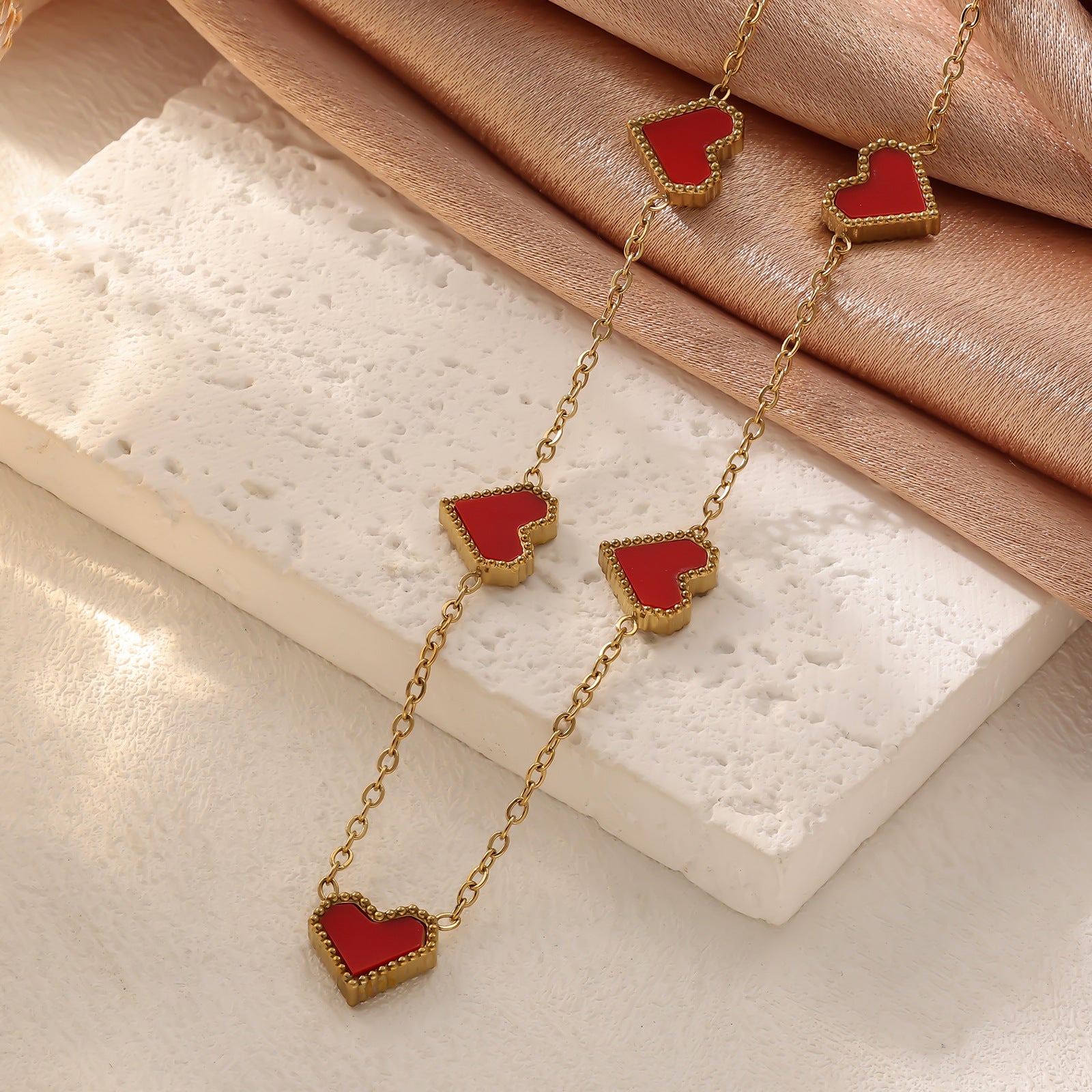 Wholesale Stainless Steel Fritillary Five-flower Peach Heart Bracelet Necklace Earring