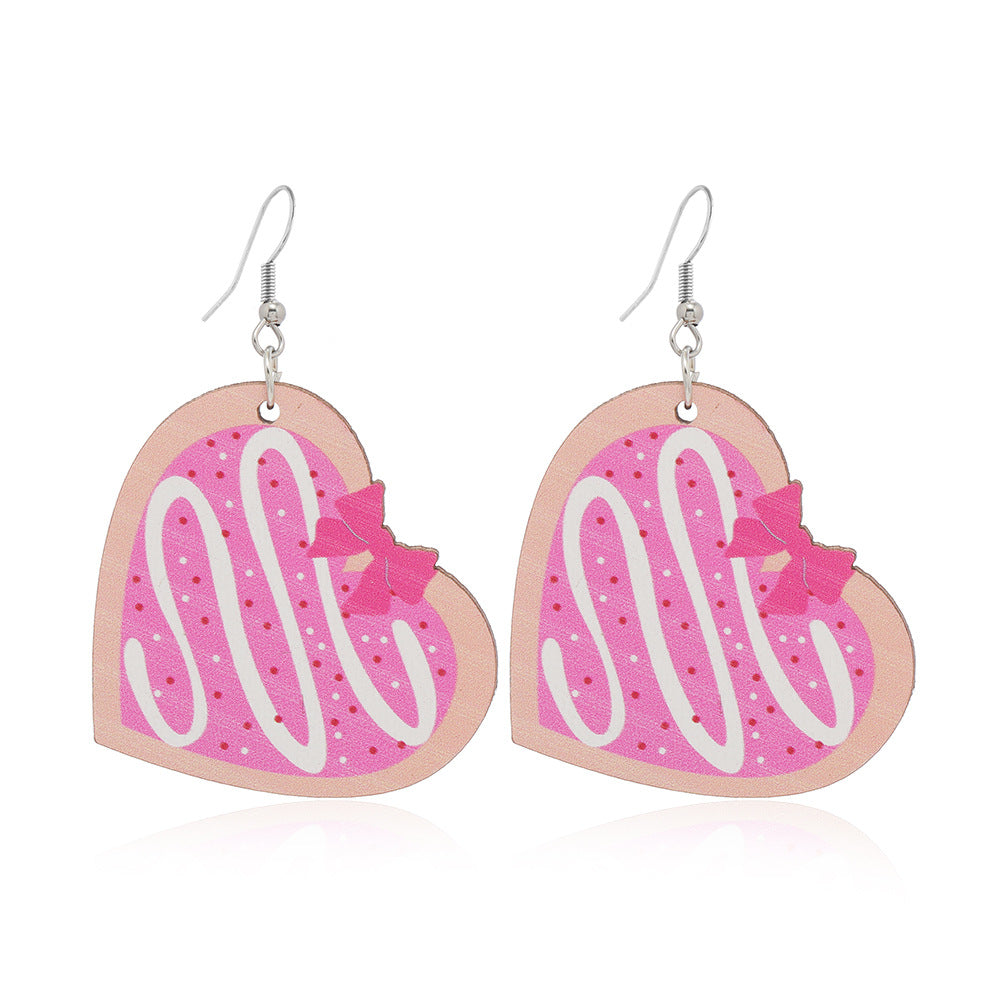 Wholesale Valentine's Day Love Truck Love Letter Printed Wooden Earrings