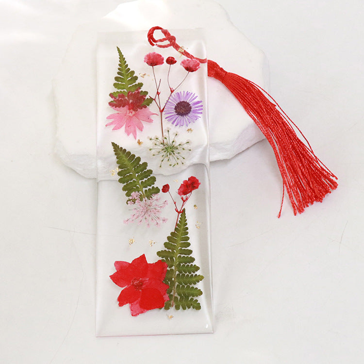 Wholesale 6pcs Everlasting Dried Flower Epoxy Colored Tassel Bookmarks