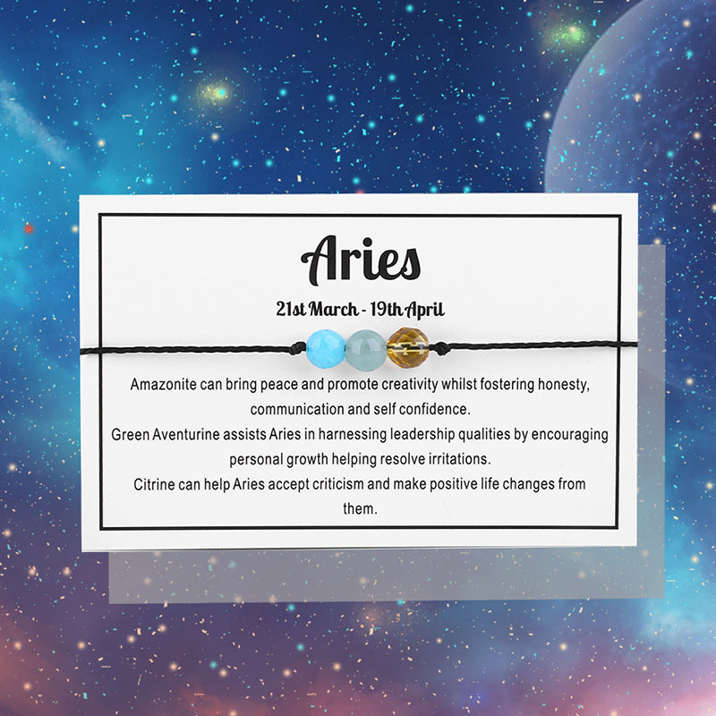 Wholesale Faceted Stone Beads 12 Zodiac Signs Hand-woven Crystal Bracelet