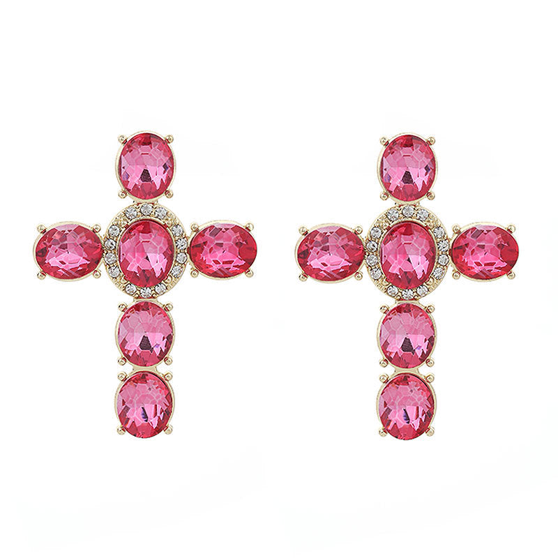 Wholesale Gute Alloy Diamond Cross Fashion Design Handmade Point Diamond Earrings