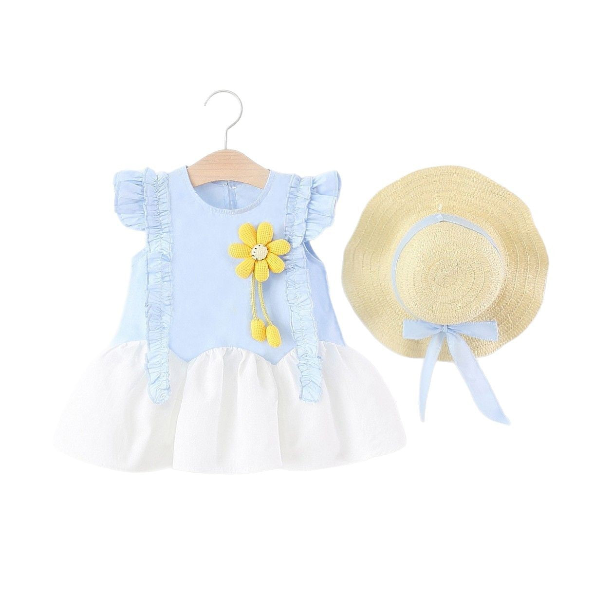 Wholesale Cotton Korean Style Girls Sleeveless Summer Princess Dress With Straw Hat