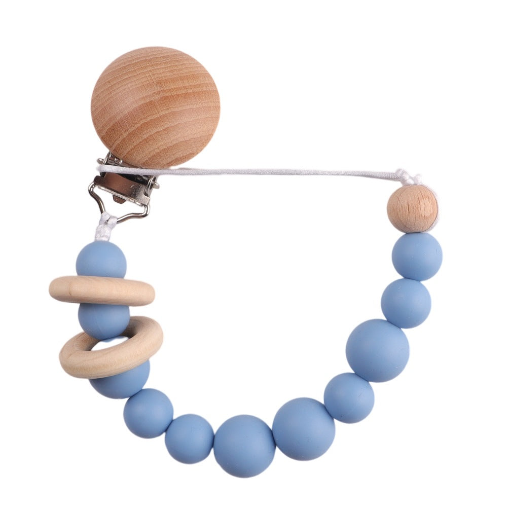 Wholesale Baby Beech Wood Clip Silicone Bead Grinding Pacifier Chain