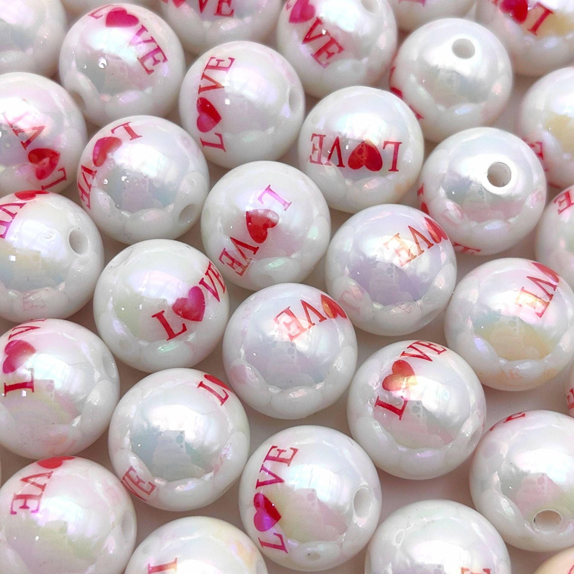 Wholesale 20pcs Acrylic Plating UV Color Heart LOVE 16mm Printing  Beads