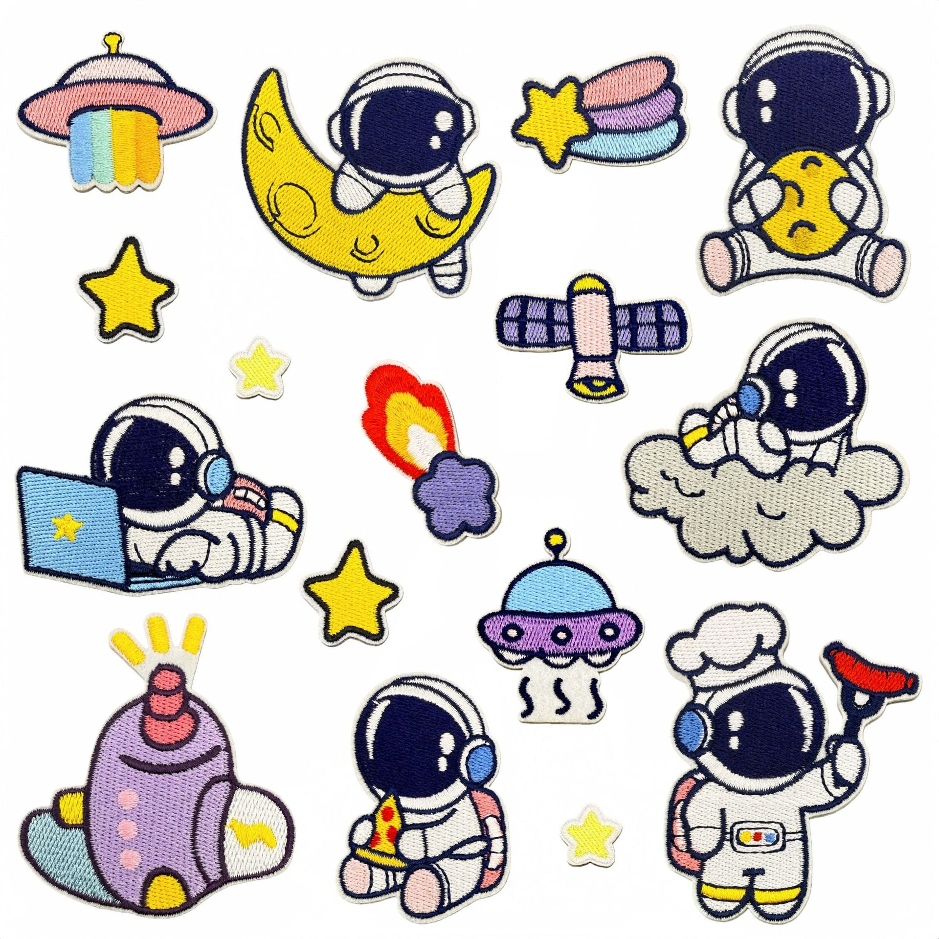 Wholesale Cute Cartoon Astronaut Embroidered Patches Space Series Self Adhesive Clothing Accessory DIY Decor Resale