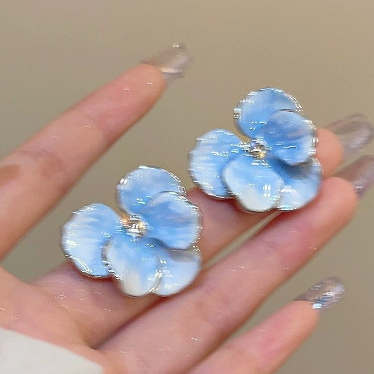 Wholesale Oil painting vintage blue flower earrings