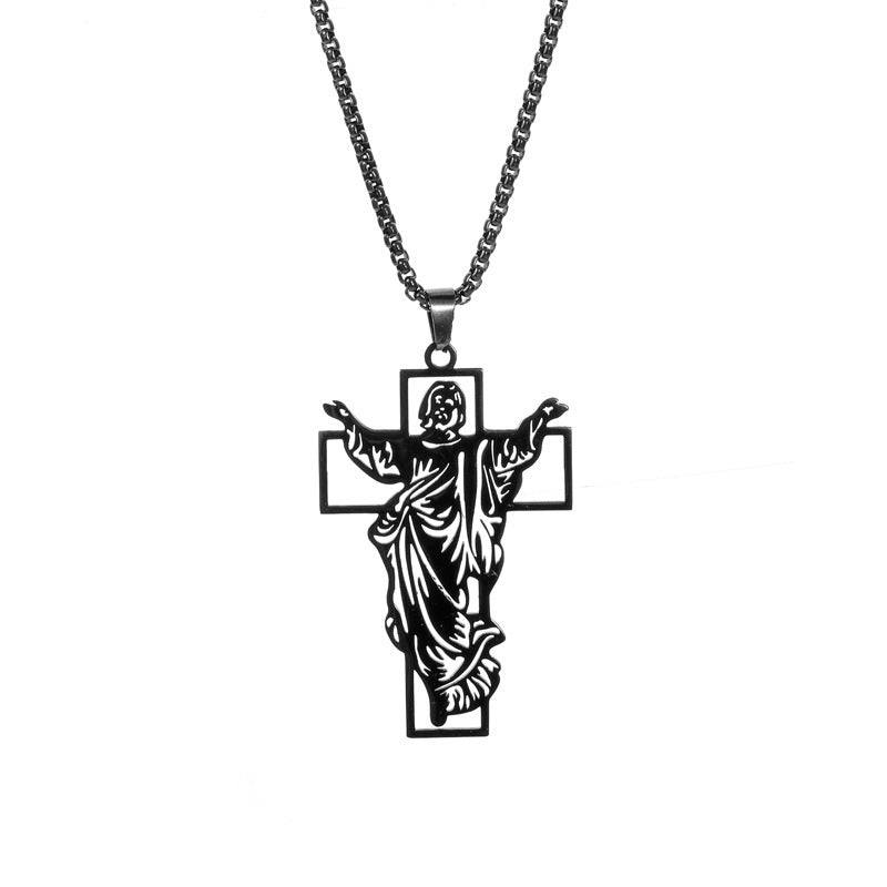 Wholesale Stainless Steel Hollow Men's Vintage Titanium Steel Cross Pendant Necklace