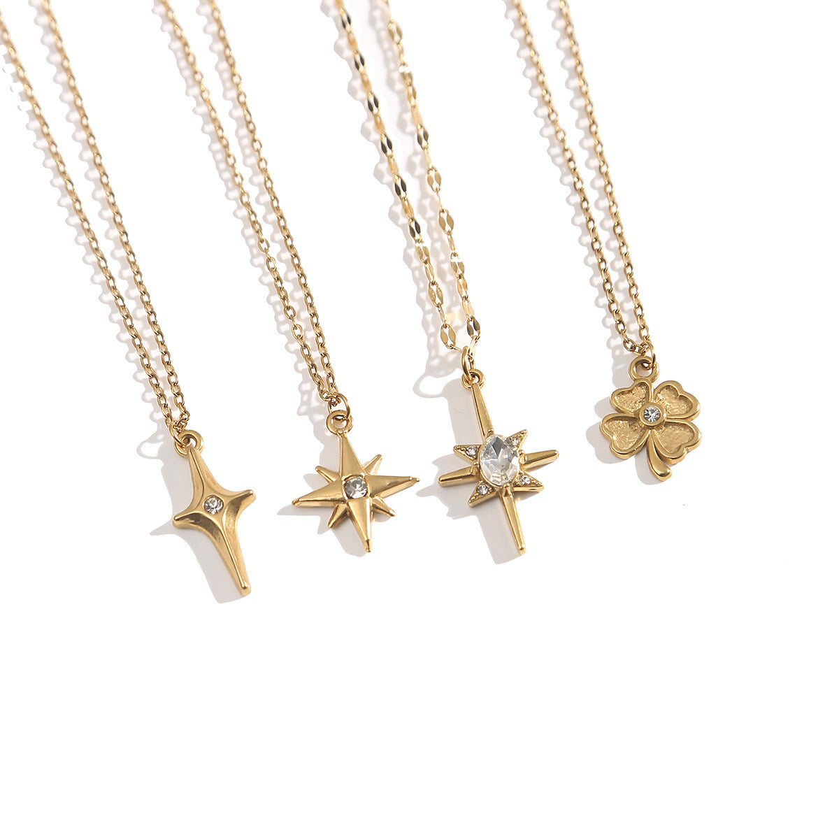 Wholesale Golden Clover Cross Hexagram Diamond Stainless Steel Necklace