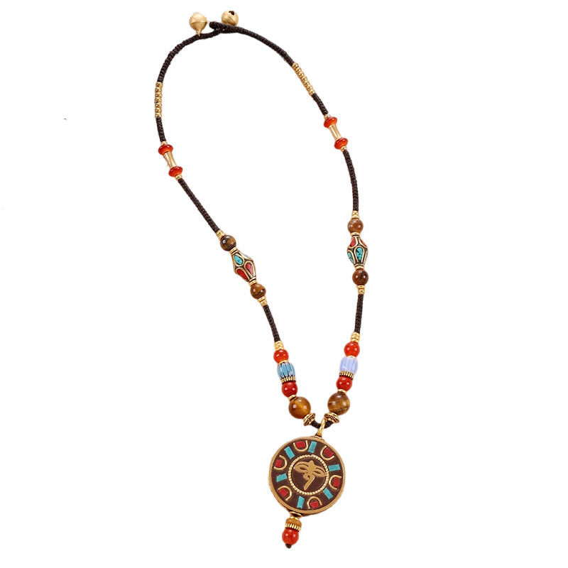Wholesale Retro Ethnic Style Natural Stone Braided Necklace