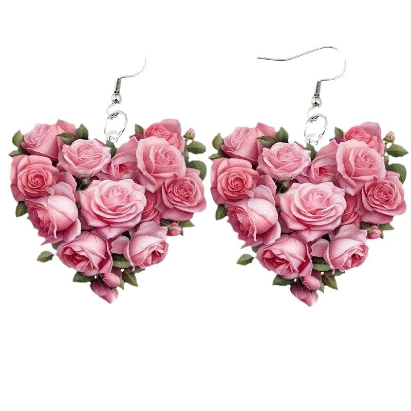 Wholesale Rose heart-shaped Valentine' s Day acrylic earrings