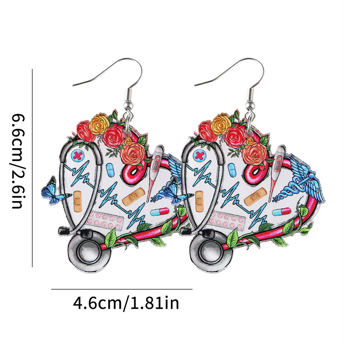 Wholesale Stethoscope Cow Print Heart Flower Pendant Earrings