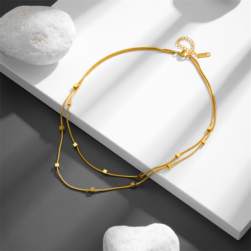 Wholesale Titanium Steel Double Layer Square Necklace