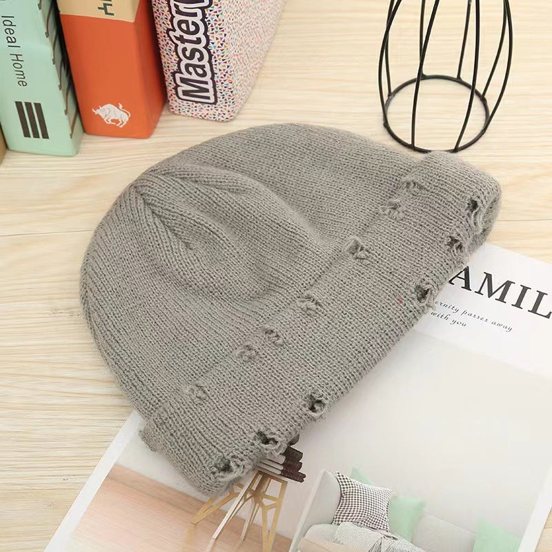 Wholesale Solid Color Hip-hop Hole Melon Skin Knitted Hat