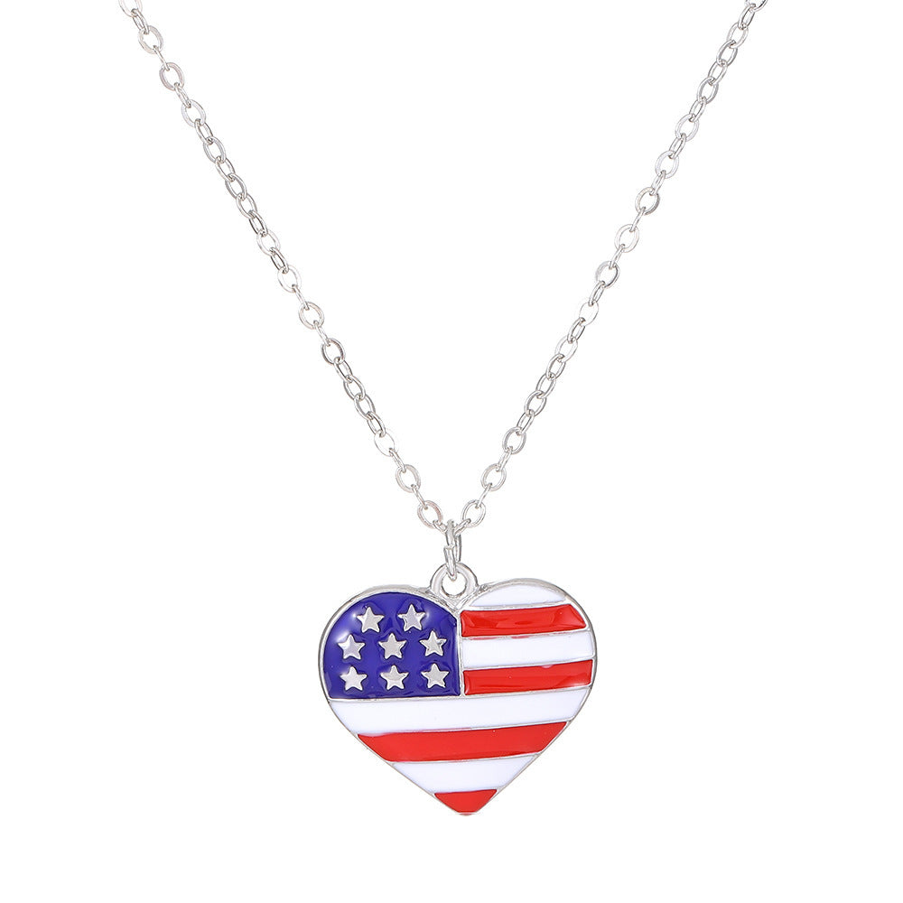 Wholesale American Independence Day Flag Pendant Pentagram Heart Alloy Necklaces