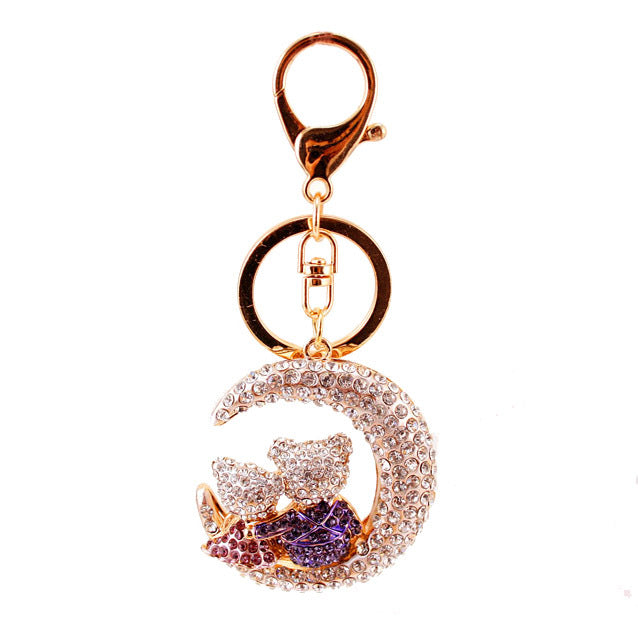 Wholesale Cute Diamond Inlaid Moon Bear Alloy Keychain