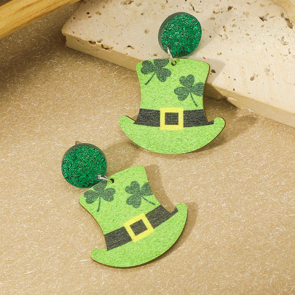 Wholesale St. Patrick's Day Heart Green Lucky Clover Earrings