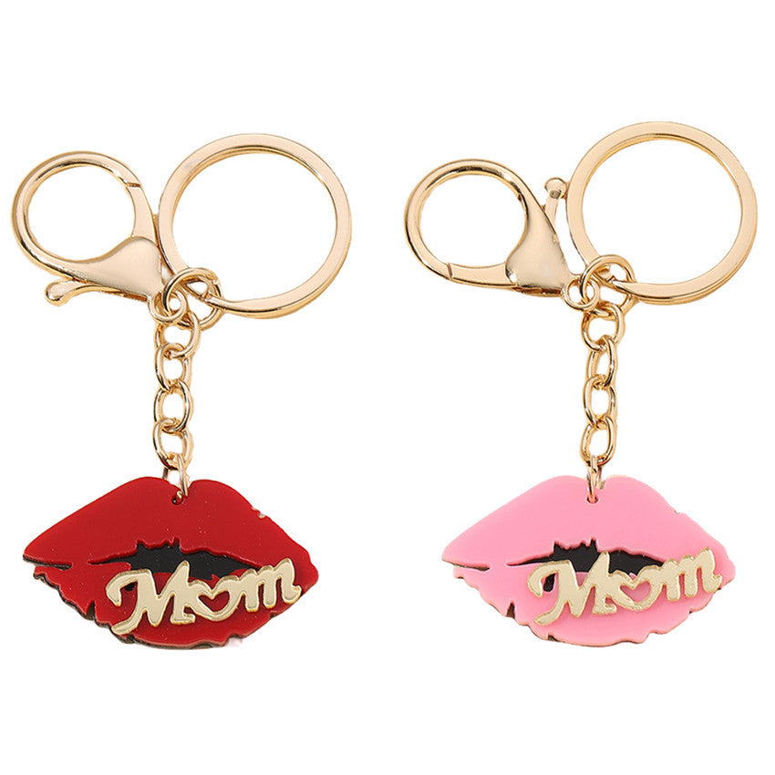 Wholesale Mother's Day Acrylic Love Red Lip Letter MOM Keychain