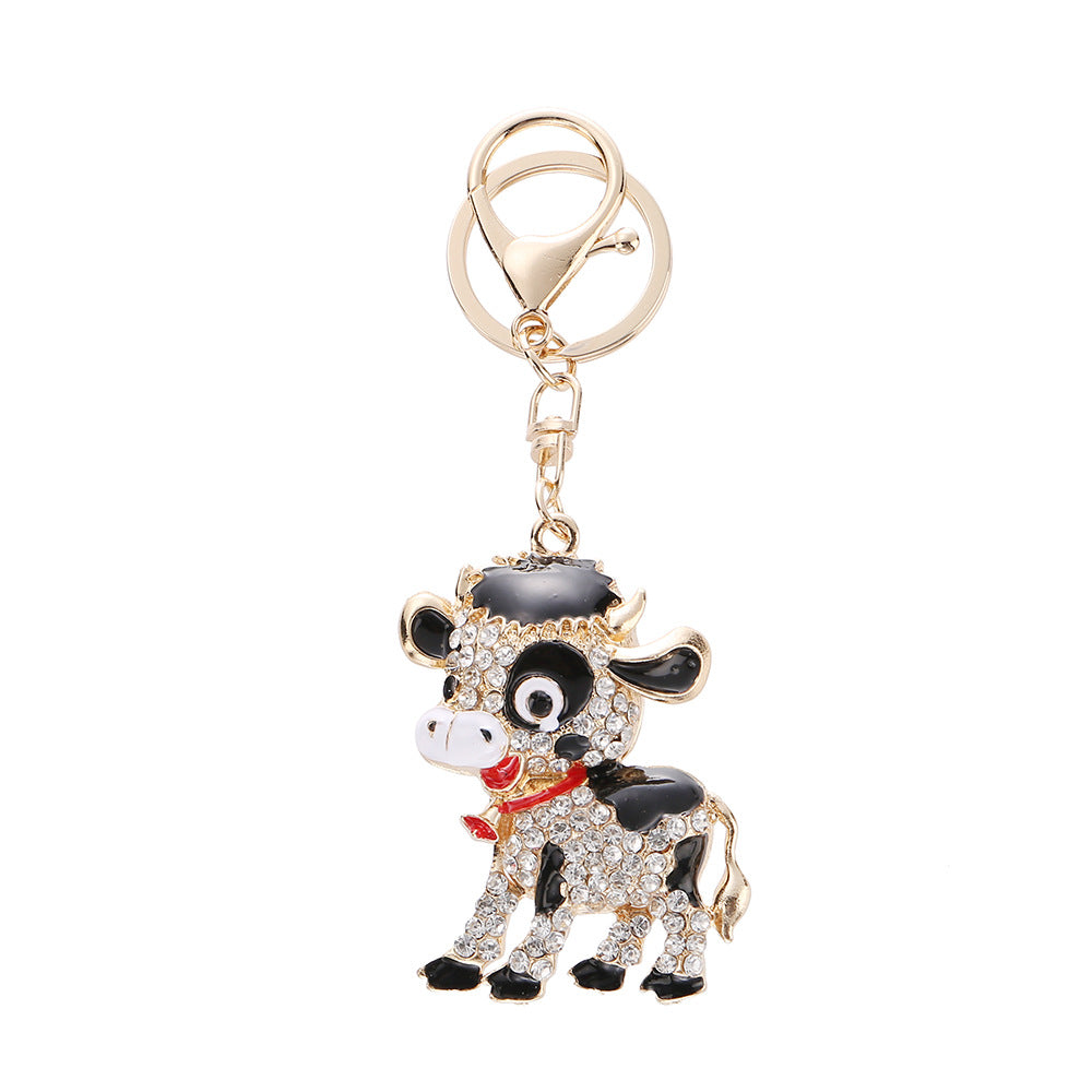 Wholesale Cute Rhinestone Baby Cow Keychain