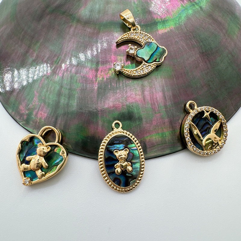Wholesale Golden Natural Shell Abalone Shell Bear  Bracelet Necklace DIY Pendant