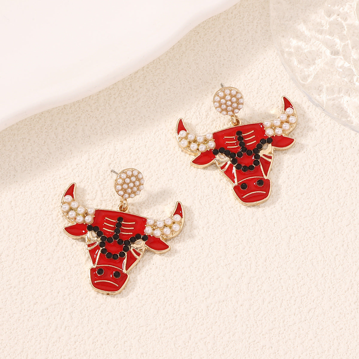 Wholesale Bull Head Pearl and Diamond Earrings