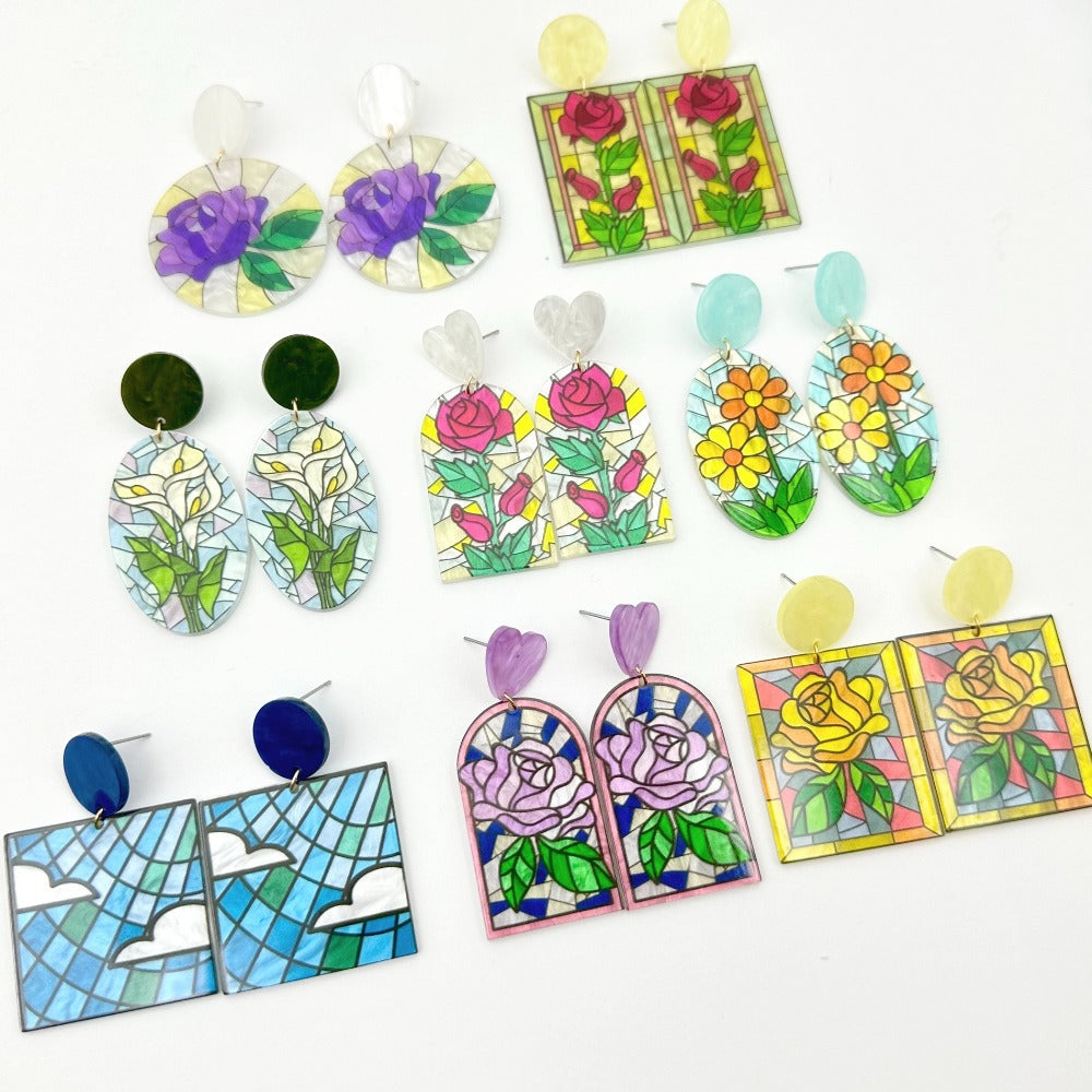 Volesar Floral Acrylic Hand Painted Oil Stud Earrings