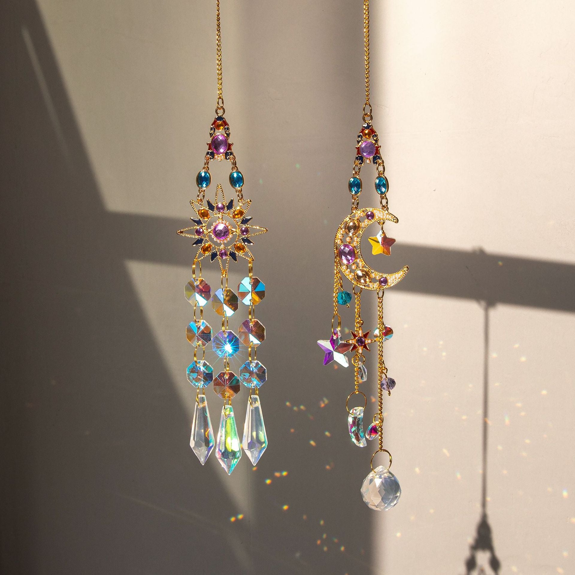 Wholesale Color Diamond Sun Moon Crystal Sun Catcher Rainbow Decoration