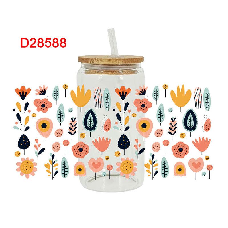Wholesale Colorful and Diverse Flowers 16oz Cup UV DTF Wraps