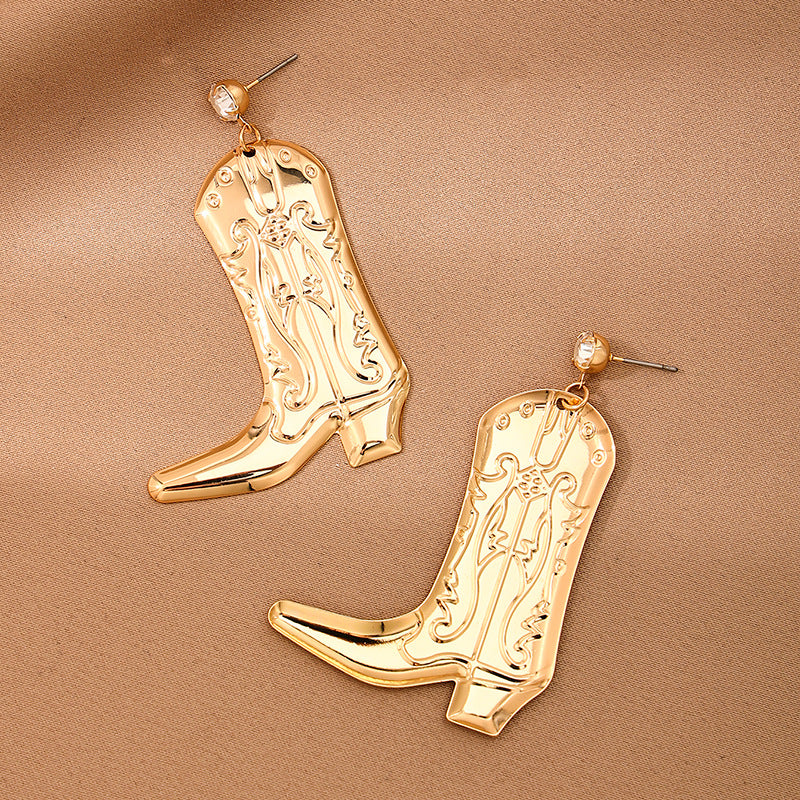 Wholesale 1 Pair Fashion Creative Metal Western Cowboy Boots Pendant Women Earrings