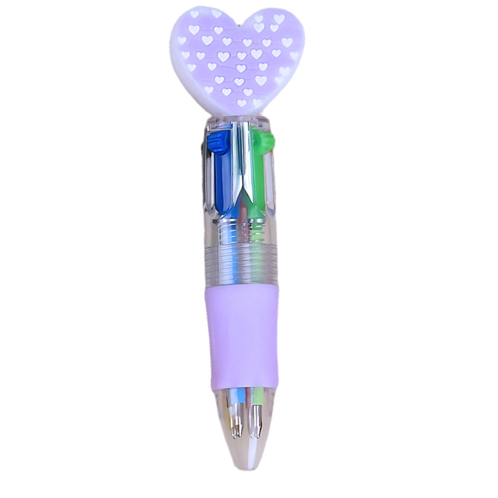 Wholesale Valentine' s Day gift heart-shaped four-color cartoon colored  Plastic Pen