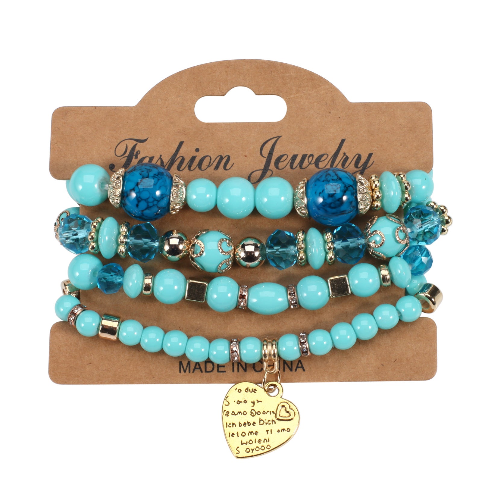 Wholesale Bohemian Beaded Heart Love Diamond Elastic Bracelet