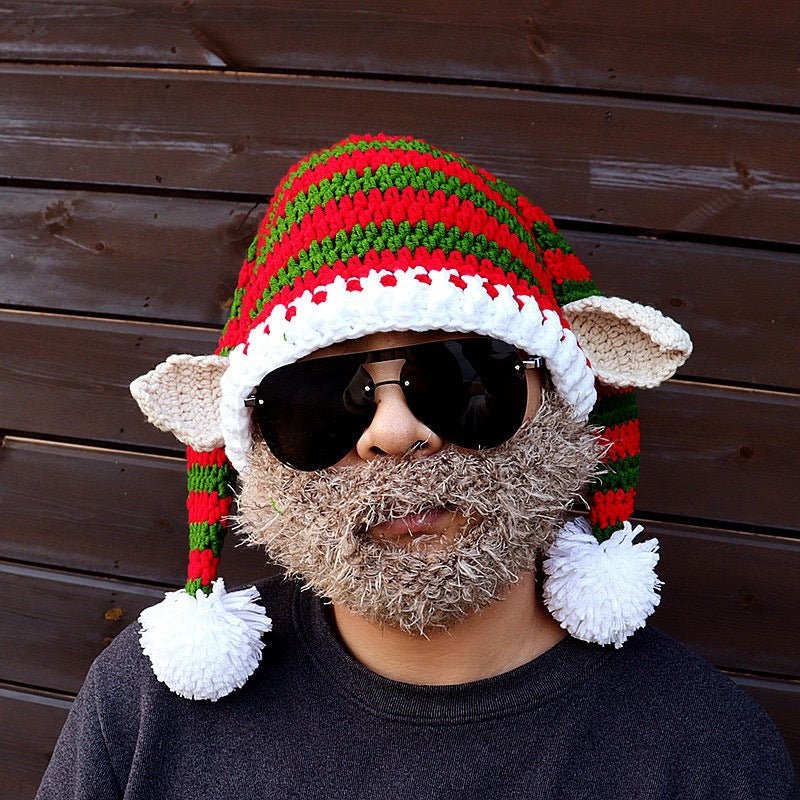 Wholesale Christmas Clown Funny Hand Knitted Autumn and Winter Woolen Hat Mask Set
