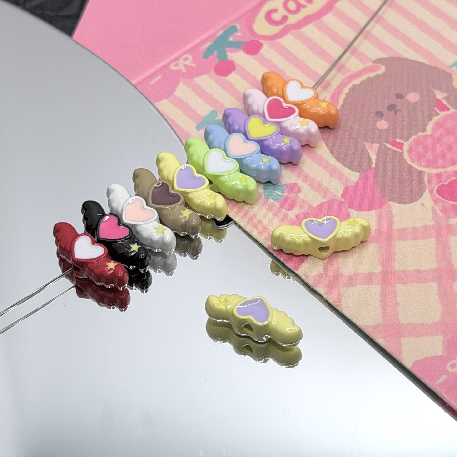 Wholesale 10pcs DIY Dopamine Heart Wings Angel Beaded Alloy Accessories