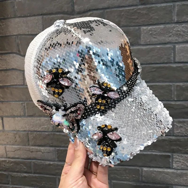 Wholesale Rhinestone Butterfly Sunscreen Sequin Mesh Baseball Caps