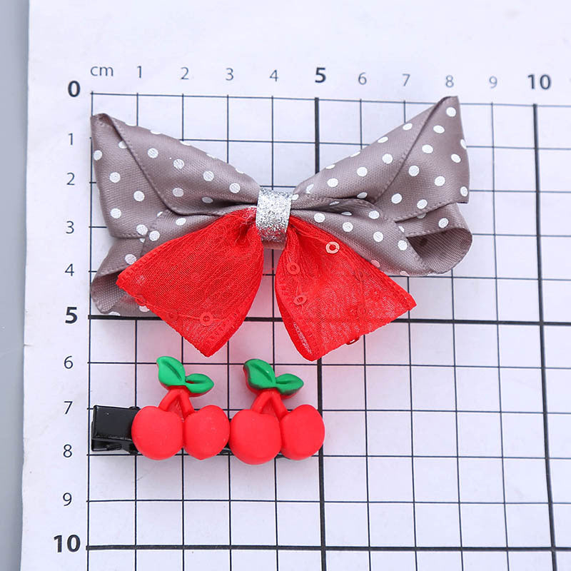 Wholesale 2PCS/Pack Girl's Hair Accessories Resin Bow Hairpin Two-Piece Sunflower Strawberry Cherry Cute Wave Dot Hairpin Set