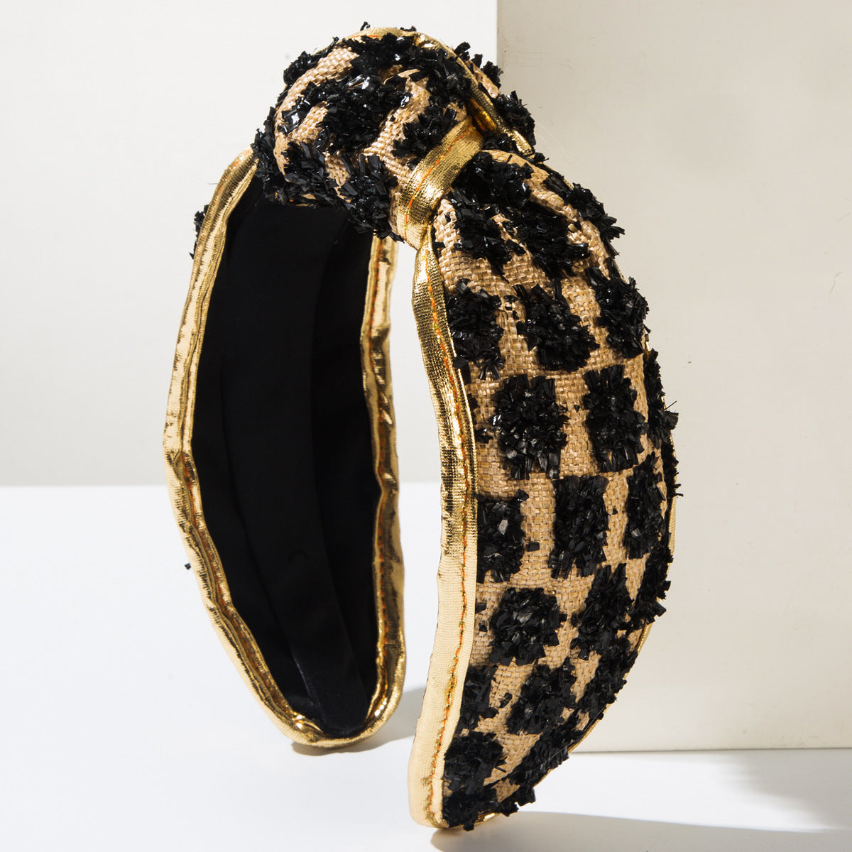 Wholesale Raffia check woven wide-brimmed headband