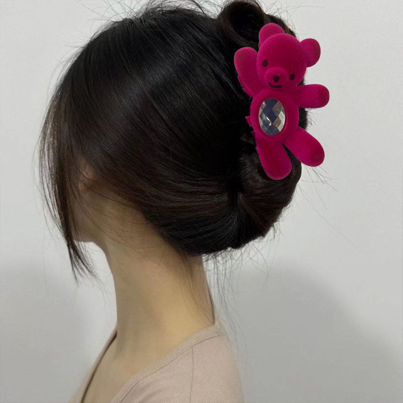 Wholesale Autumn and Winter Super Cute Flocking Waving Bear Rhinestone Disc Hair Shark Clip Valentine's Day Hair Accessories