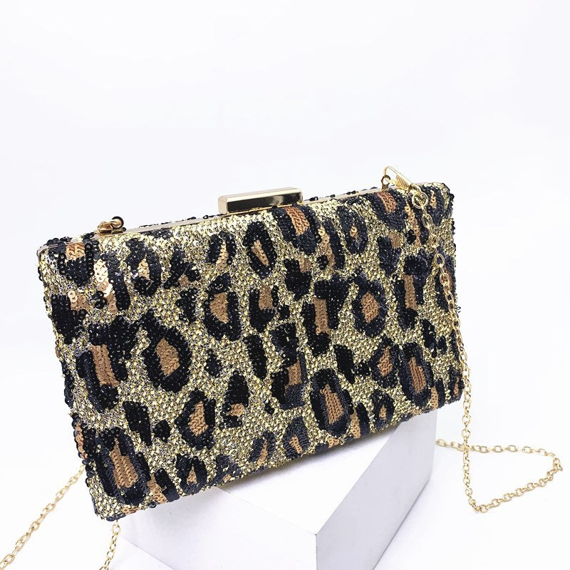 Wholesale Sequin Leopard Print Evening Bag