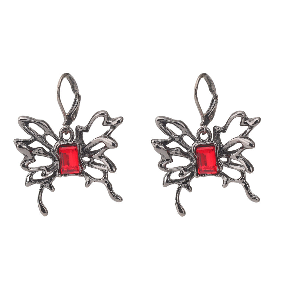 Wholesale Dark Gothic Red Love Cross Butterfly Earrings