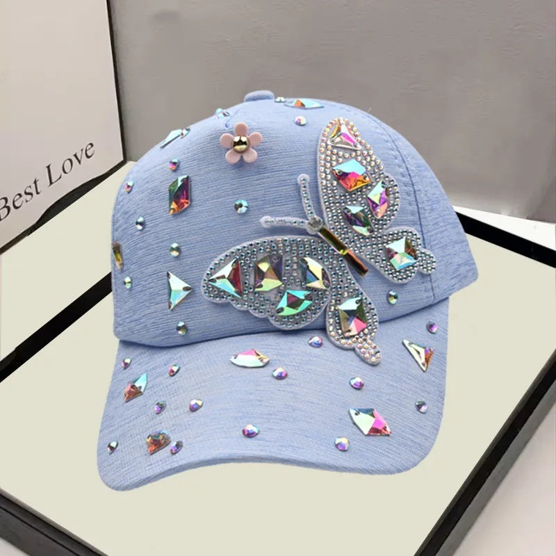 Wholesale Versatile Rhinestone Butterfly Sunscreen Baseball Cap