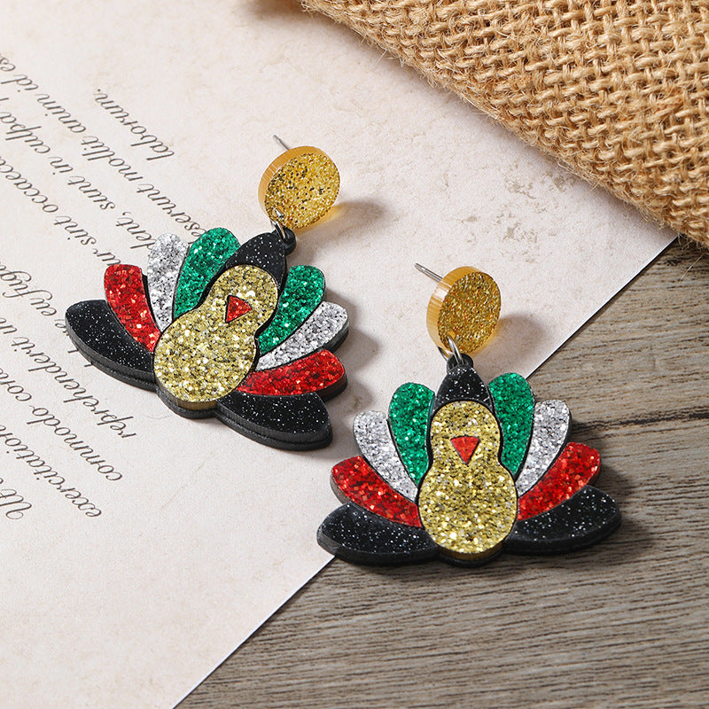 Wholesale Christmas Thanksgiving Animal Leopard Print Turkey Earrings