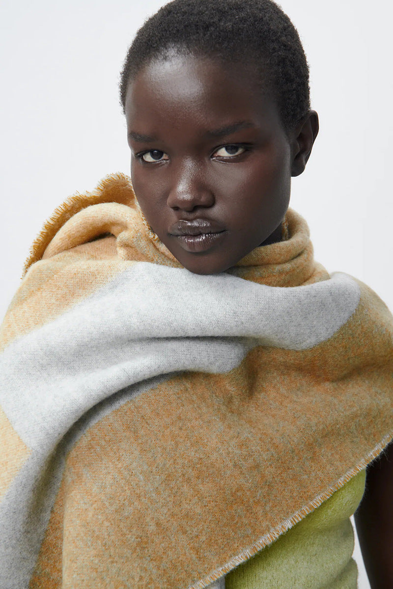 Wholesale Horizontal Bar Color Matching Thick Braid Tassels Imitation Cashmere Warm Scarves