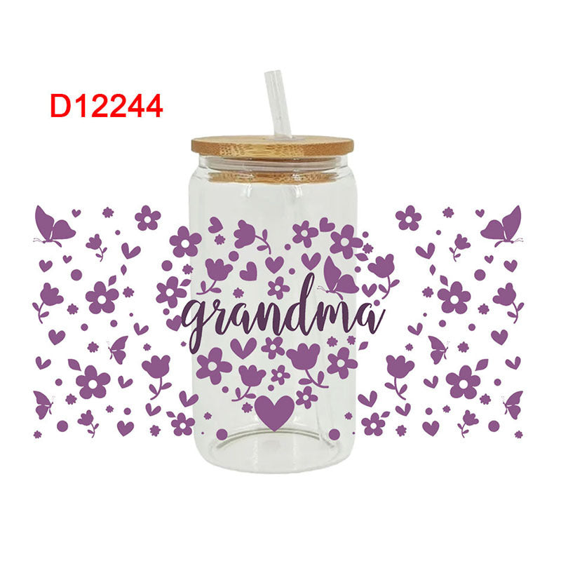 Wholesale Love Pattern Mother's Day 16oz Cup UV DTF Wraps