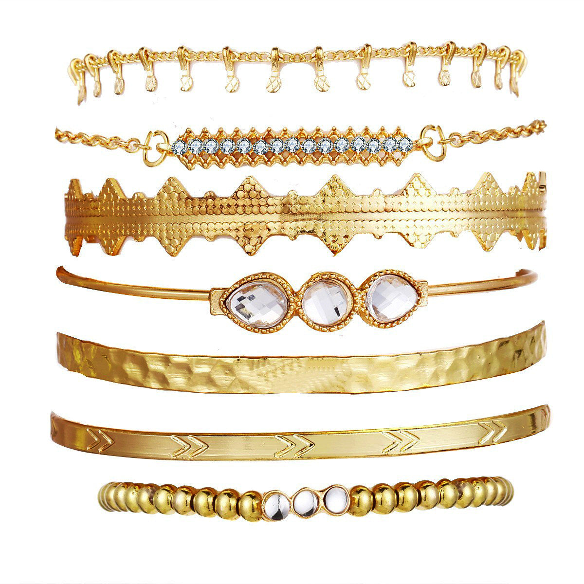 Wholesale Thick Chain Multi-layer Open Alloy Bracelet Set
