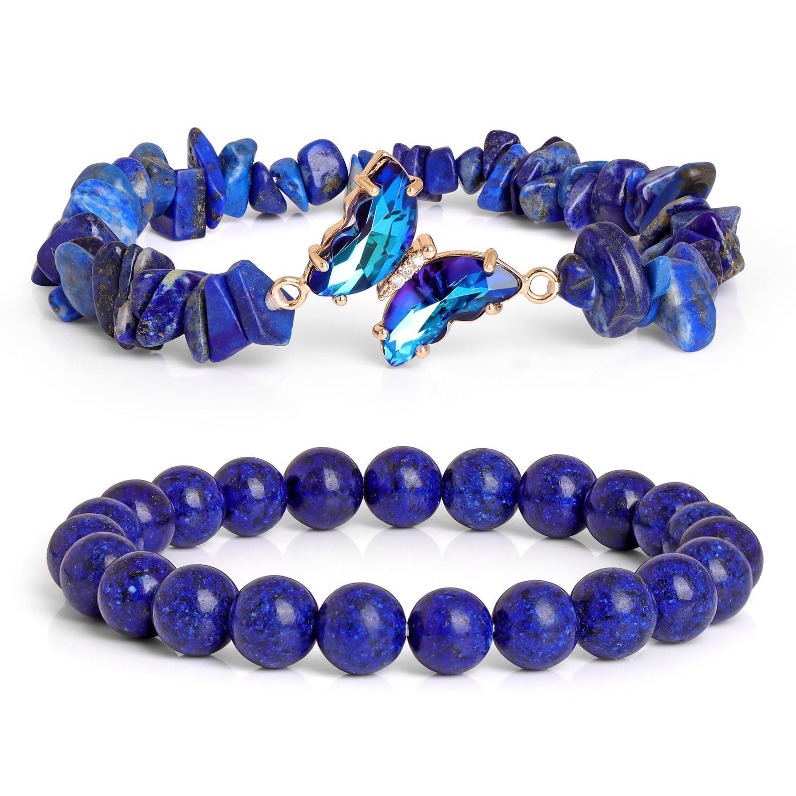 Wholesale Butterfly Double Layer Amethyst Chip Beaded Bracelet Women S Fashion Jewelry Accessory Boutique Resale Gift