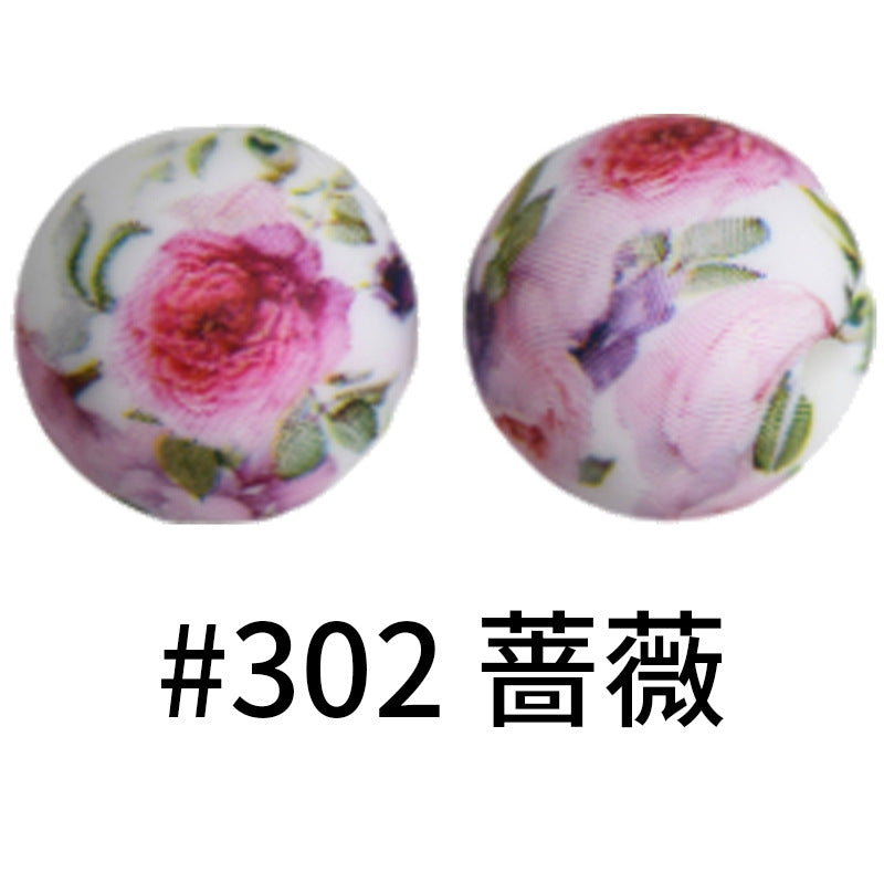 Wholesale 50pcs 16mm Print Silicone Beads Colorful Silicone Water Transfer Beads