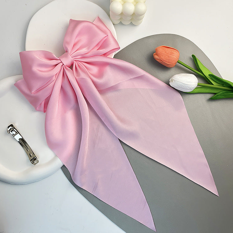 Wholesale Solid Color Bow Satin Streamer Spring Hairpin