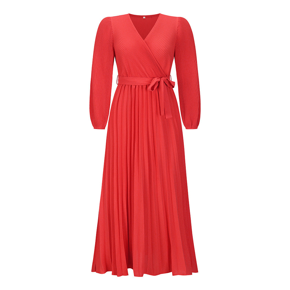 Wholesale V-neck Long Sleeve Pleated A-line Skirt