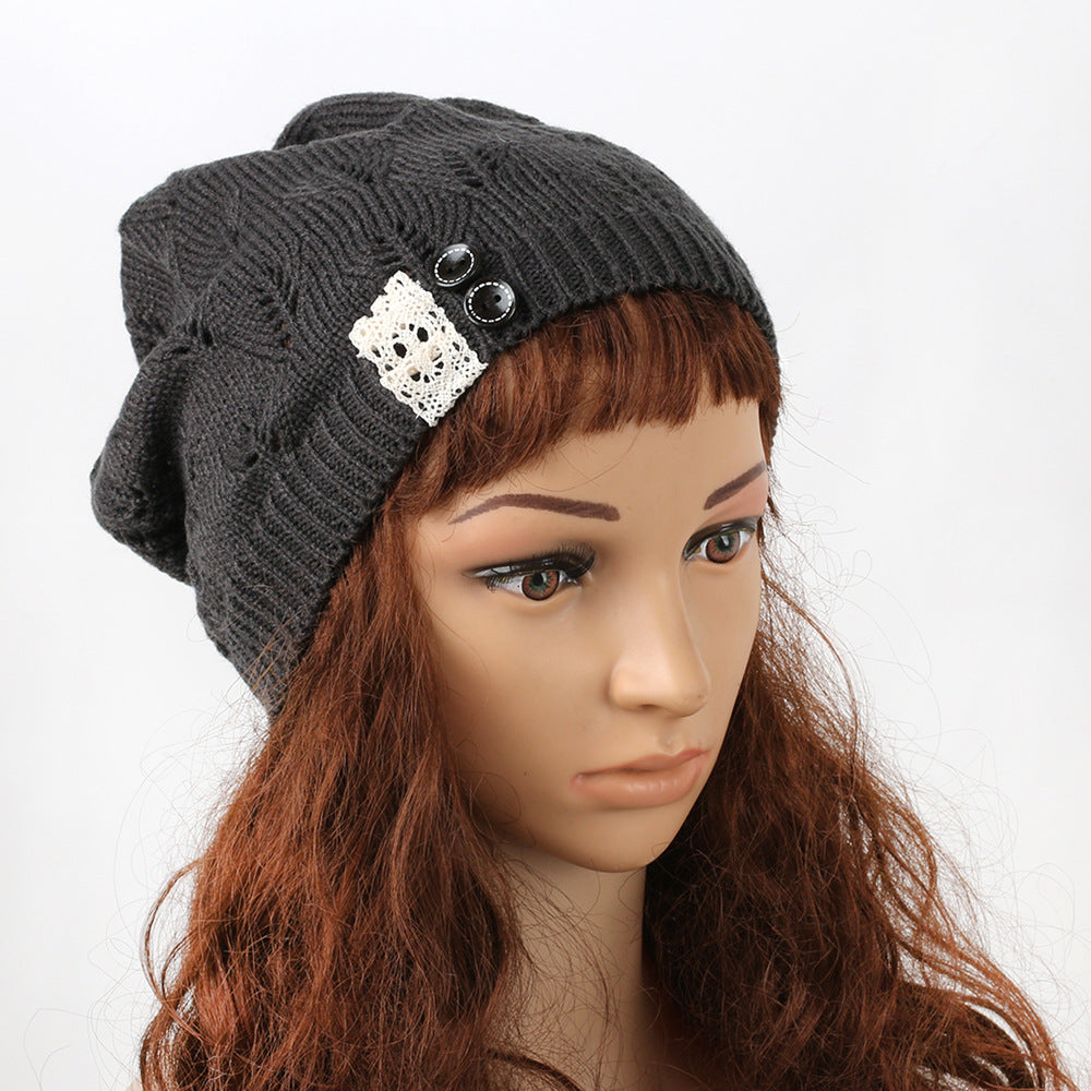 Wholesale Knitted Woolen Cut-out Lace Warm Hat