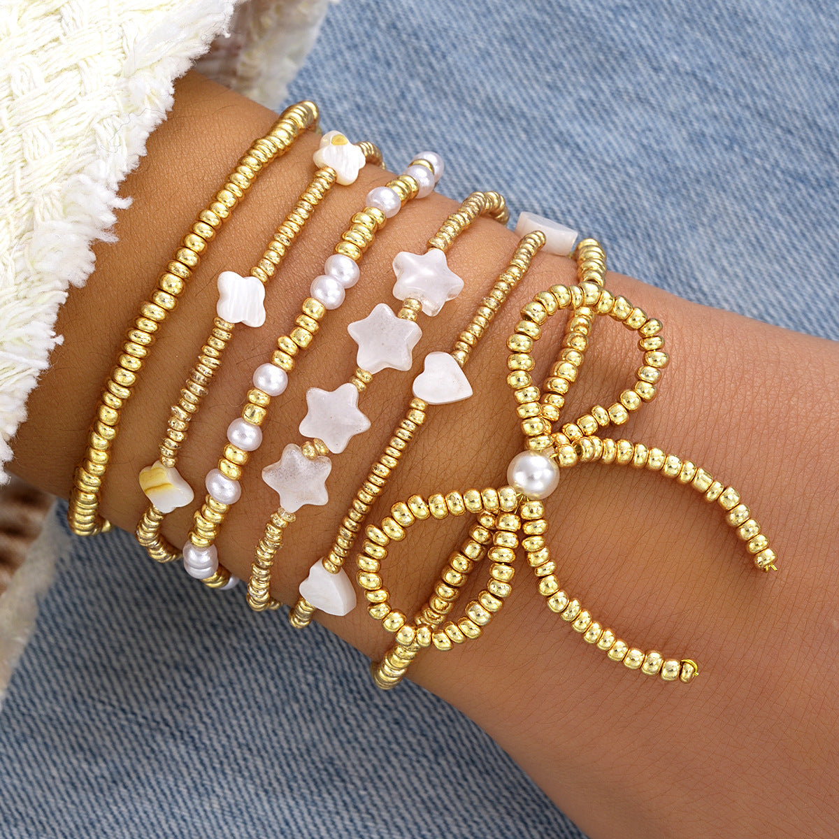 Wholesale Bow Pearl Bracelet 6-Piece Set